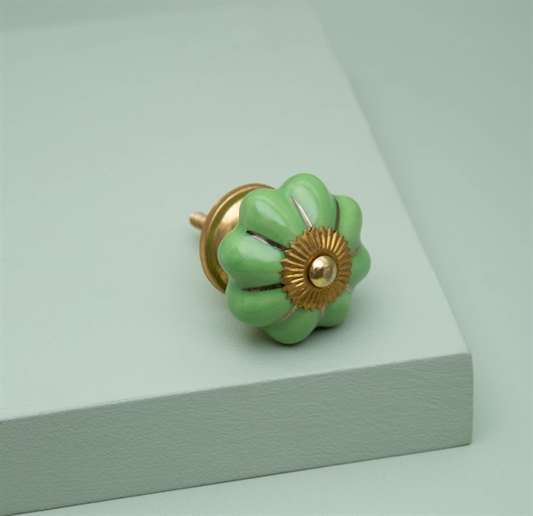 Green melon knob with gold